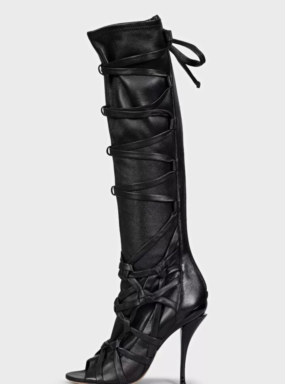Jimmy Choo Anneli Open Toe Leather Stiletto Boots Black Size 38